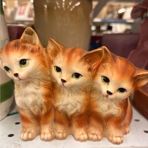 Napco Charming Orange Cat Figurine Trio Planter